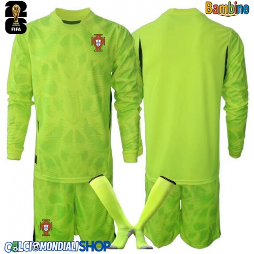 Maglie da calcio Portogallo Portiere Prima Maglia Bambino Mondiali 2026  Manica Lunga + Pantaloni corti)